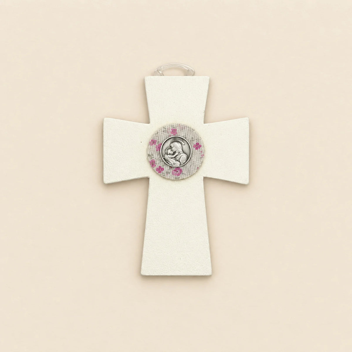 Cruz blanca con aplique floral