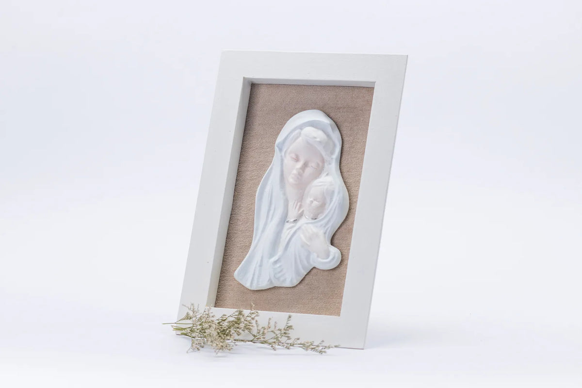 Cuadro azul de Virgen con Niño