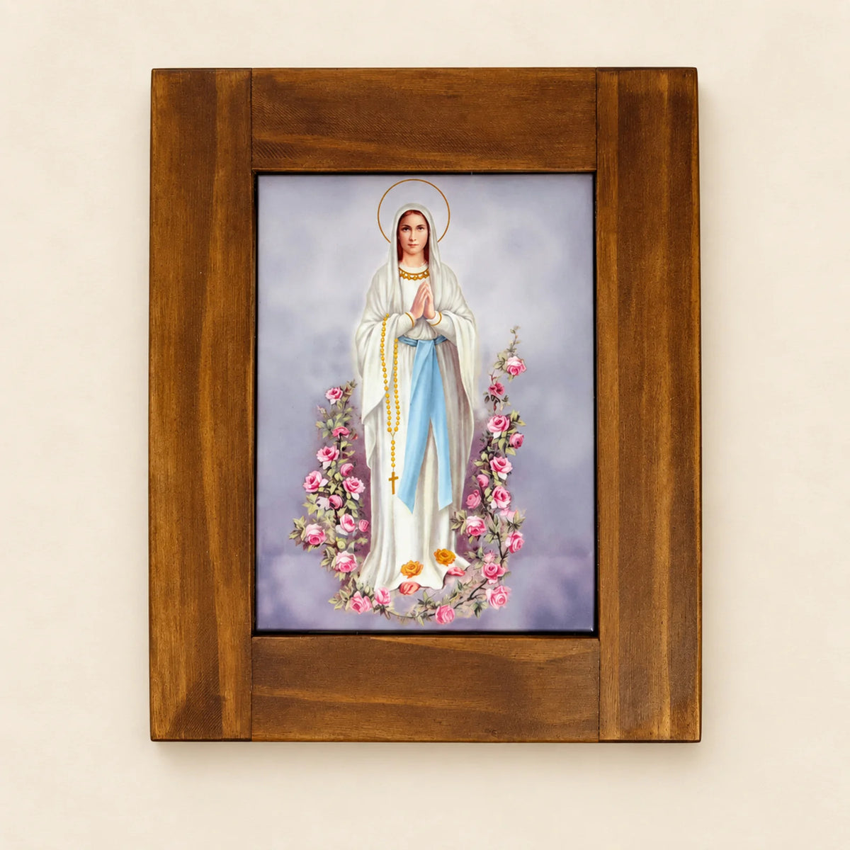 Cuadro de Virgen con flores