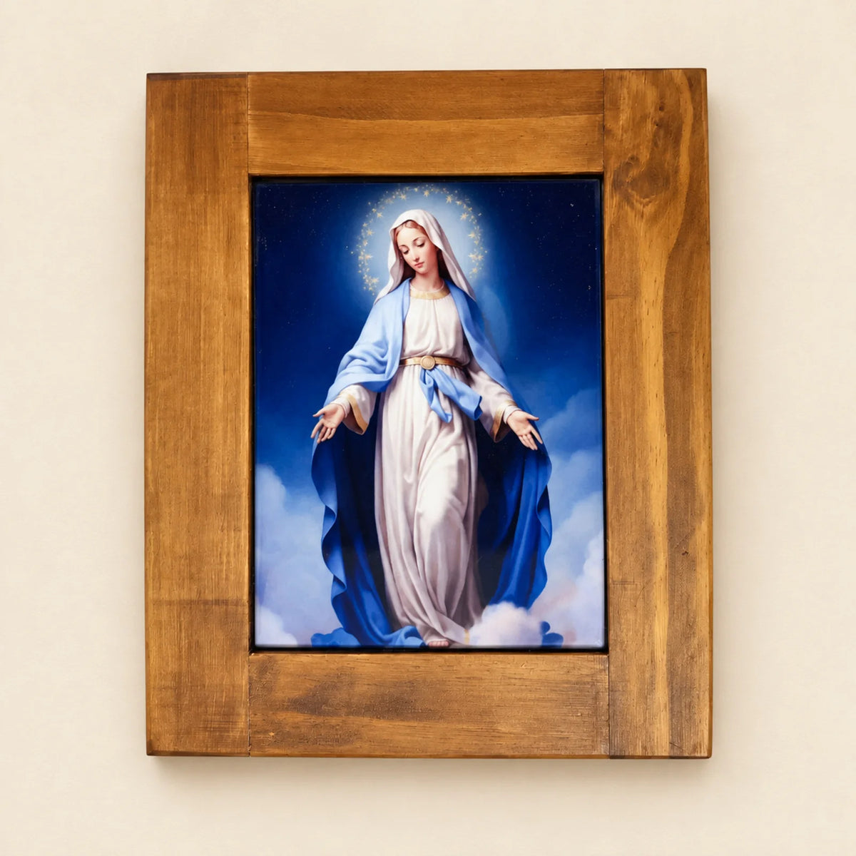 Cuadro de Virgen con manto azul