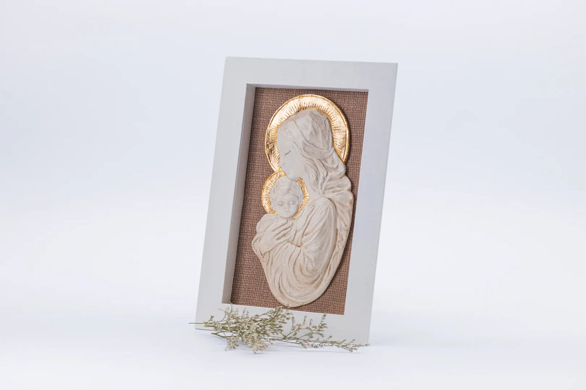 Cuadro Virgen con Niño y contorno dorado