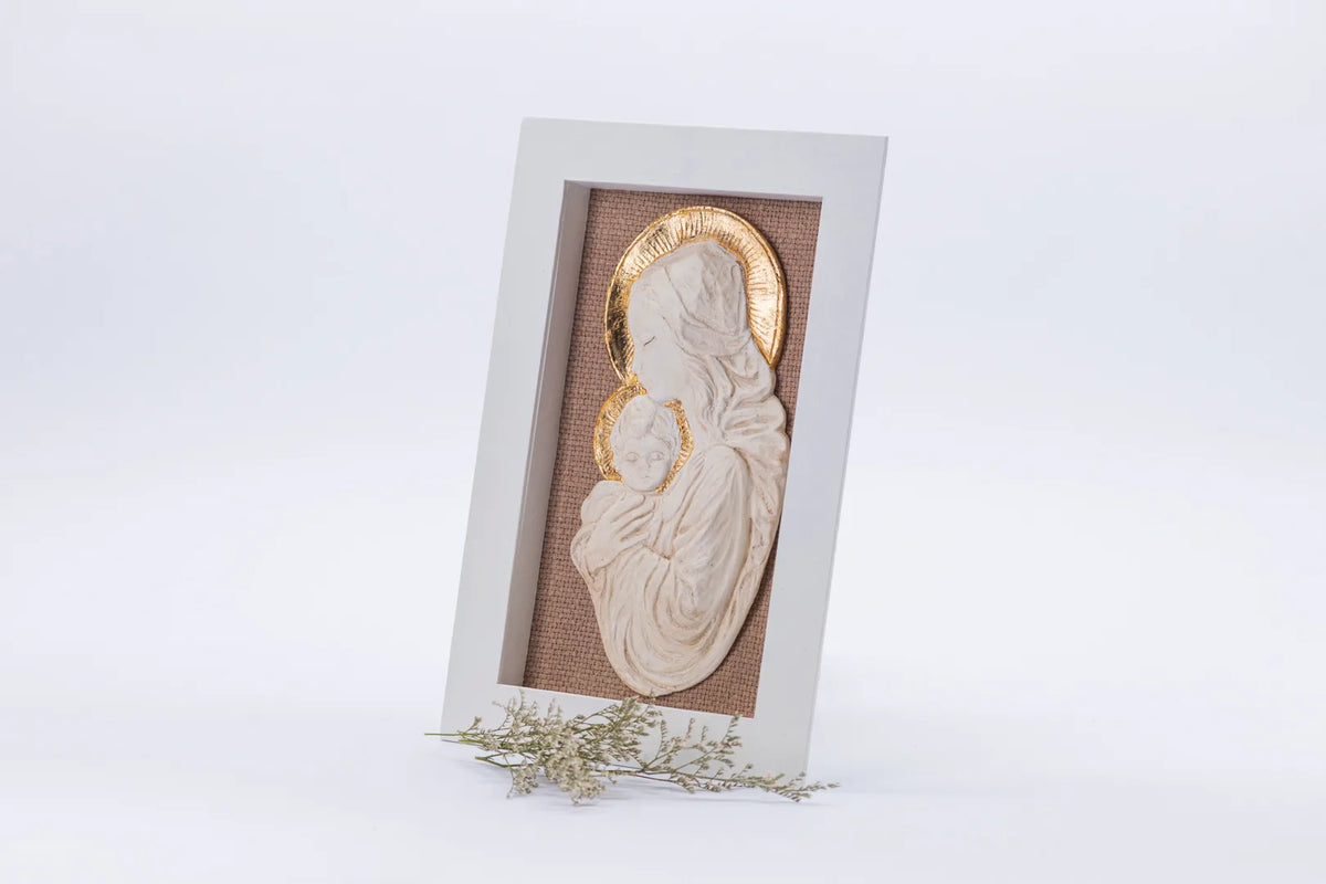Cuadro Virgen con Niño y contorno dorado