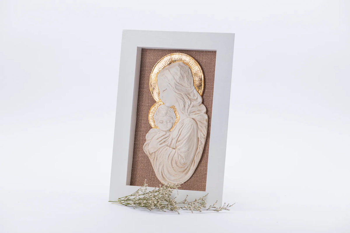Cuadro Virgen con Niño y contorno dorado