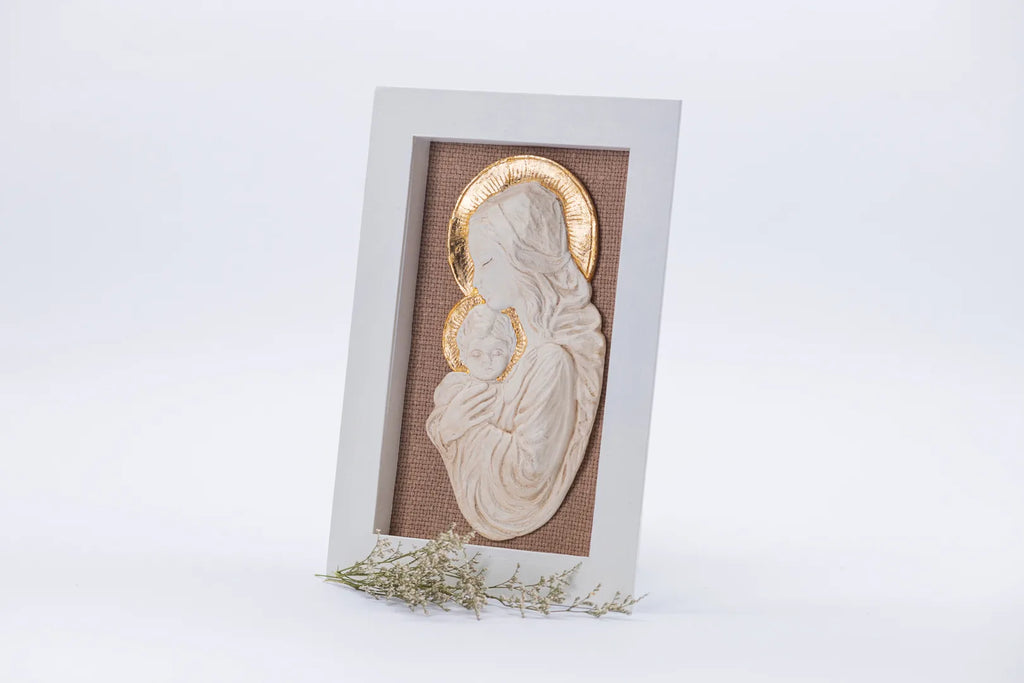 Cuadro Virgen con Niño y contorno dorado