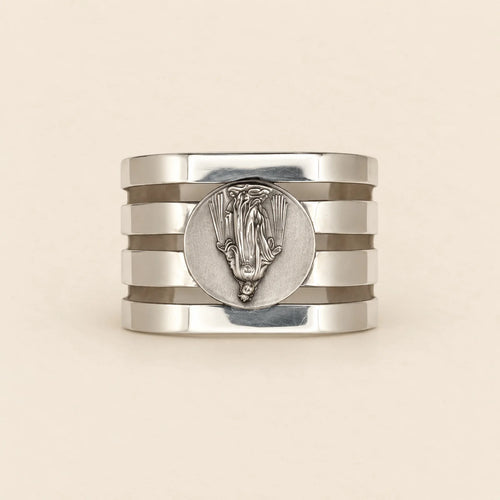 Brazalete plateado de bandas con medalla