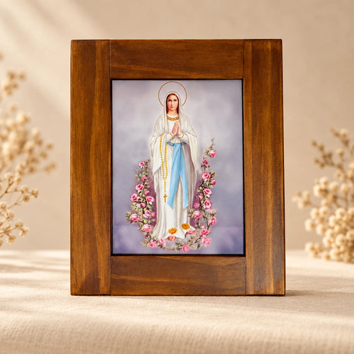 Azulejo de Virgen de Lourdes con rosas