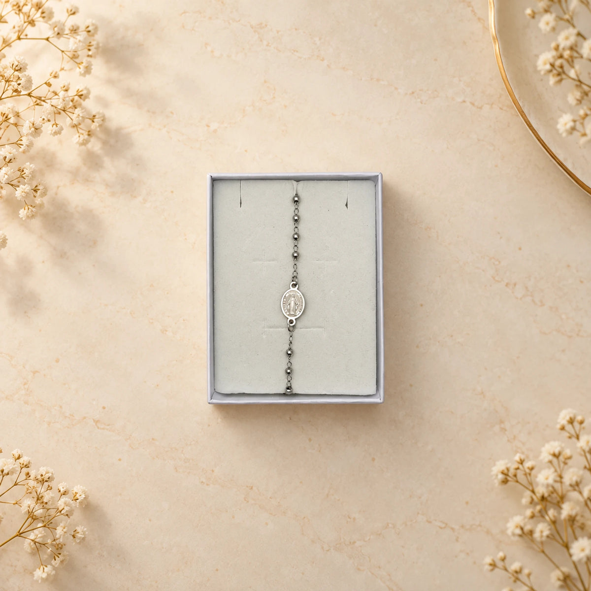 Pulsera de cadena fina con medalla de Virgen Milagrosa